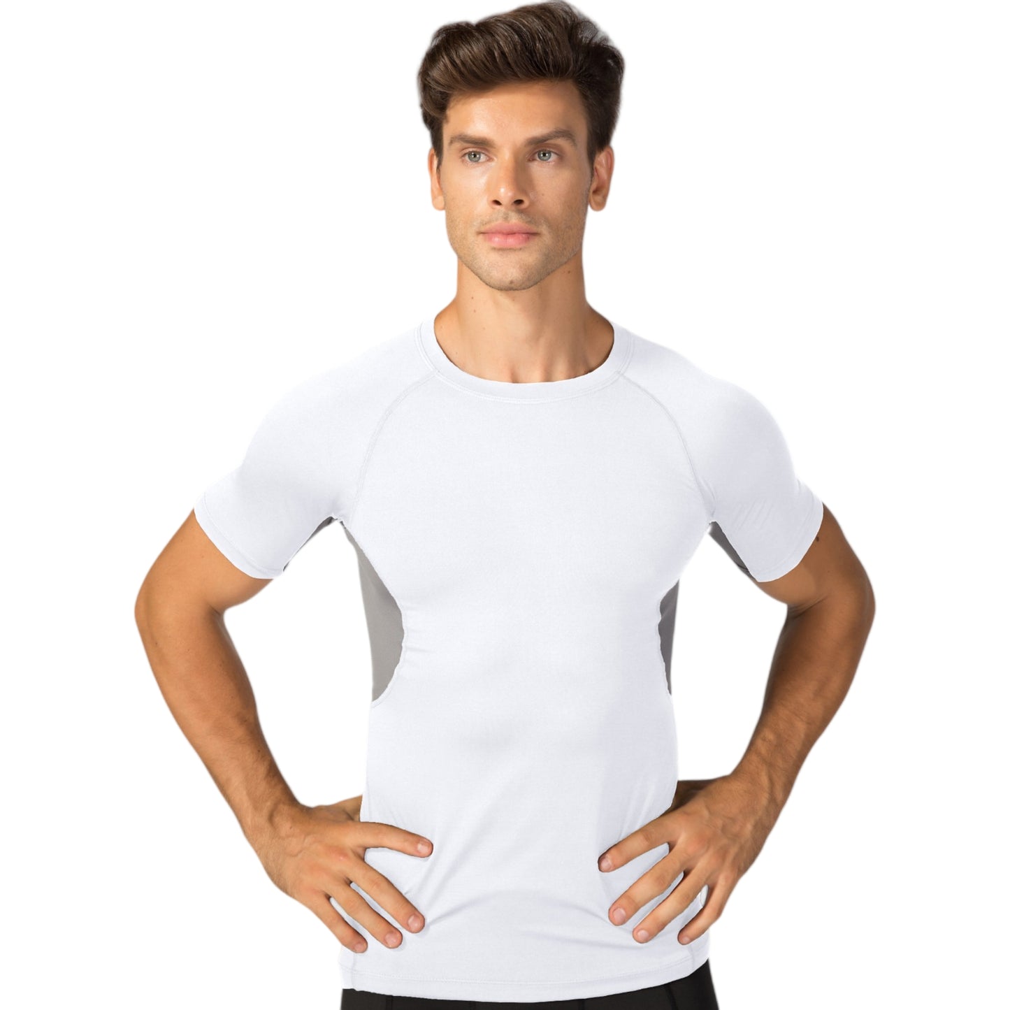 Anna-Kaci Active Men's Fitted Short Sleeve Athletic Shirt with Crew Neck and Color Block Side Panels