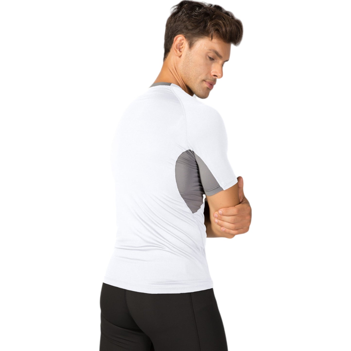 Anna-Kaci Active Men's Fitted Short Sleeve Athletic Shirt with Crew Neck and Color Block Side Panels