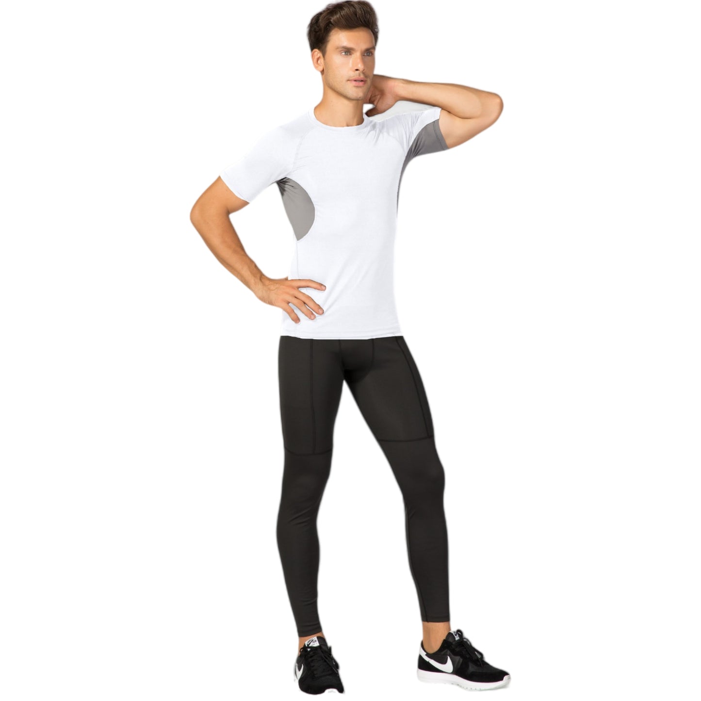 Anna-Kaci Active Men's Fitted Short Sleeve Athletic Shirt with Crew Neck and Color Block Side Panels