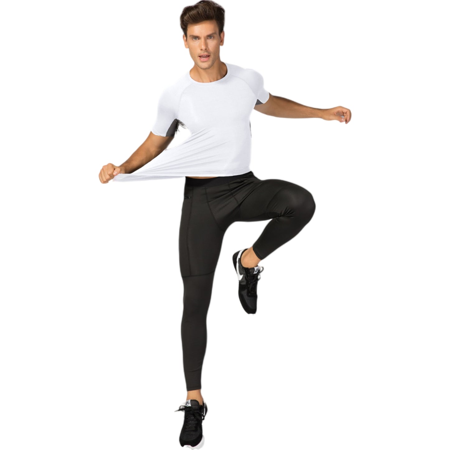 Anna-Kaci Active Men's Fitted Short Sleeve Athletic Shirt with Crew Neck and Color Block Side Panels