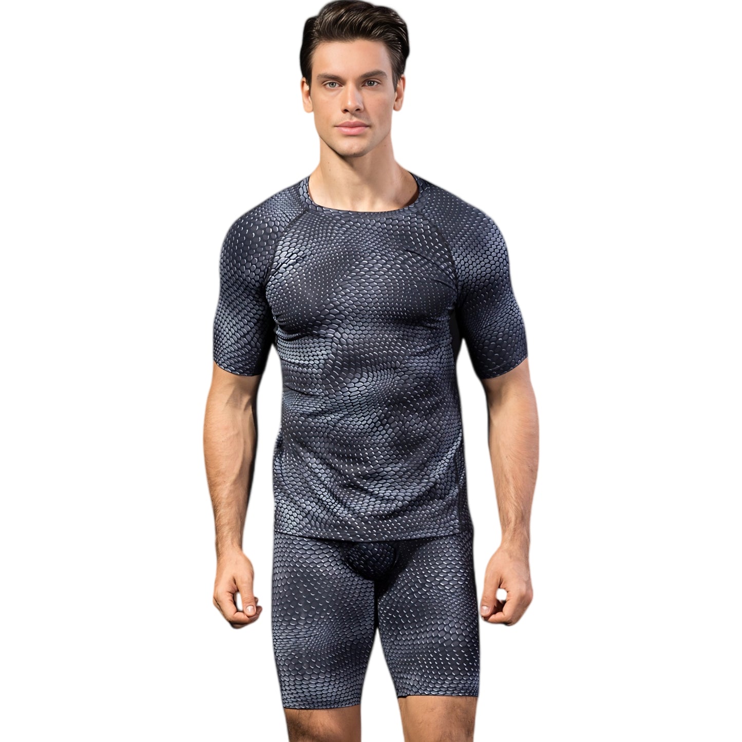 Anna-Kaci Active Men's Honeycomb Textured Compression Shirt with Short Sleeves and Stretch Fit