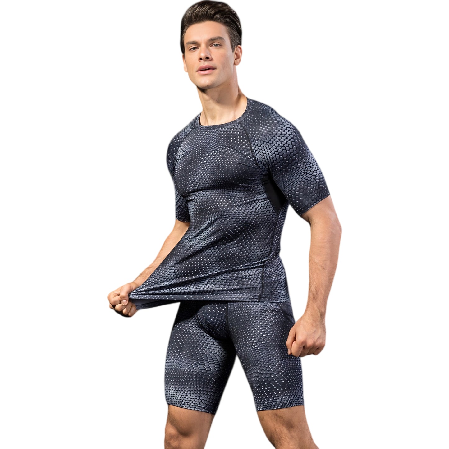 Anna-Kaci Active Men's Honeycomb Textured Compression Shirt with Short Sleeves and Stretch Fit