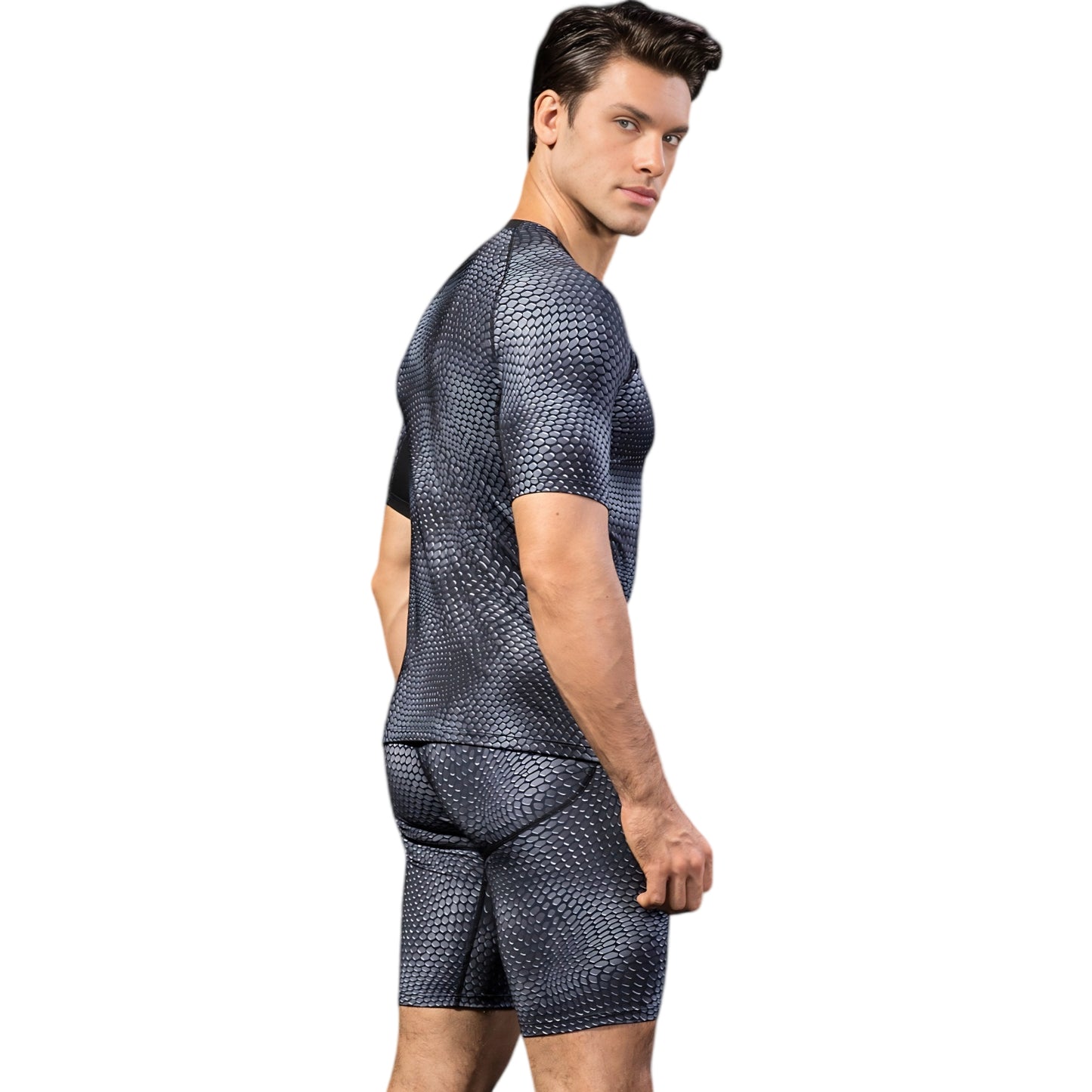 Anna-Kaci Active Men's Honeycomb Textured Compression Shirt with Short Sleeves and Stretch Fit