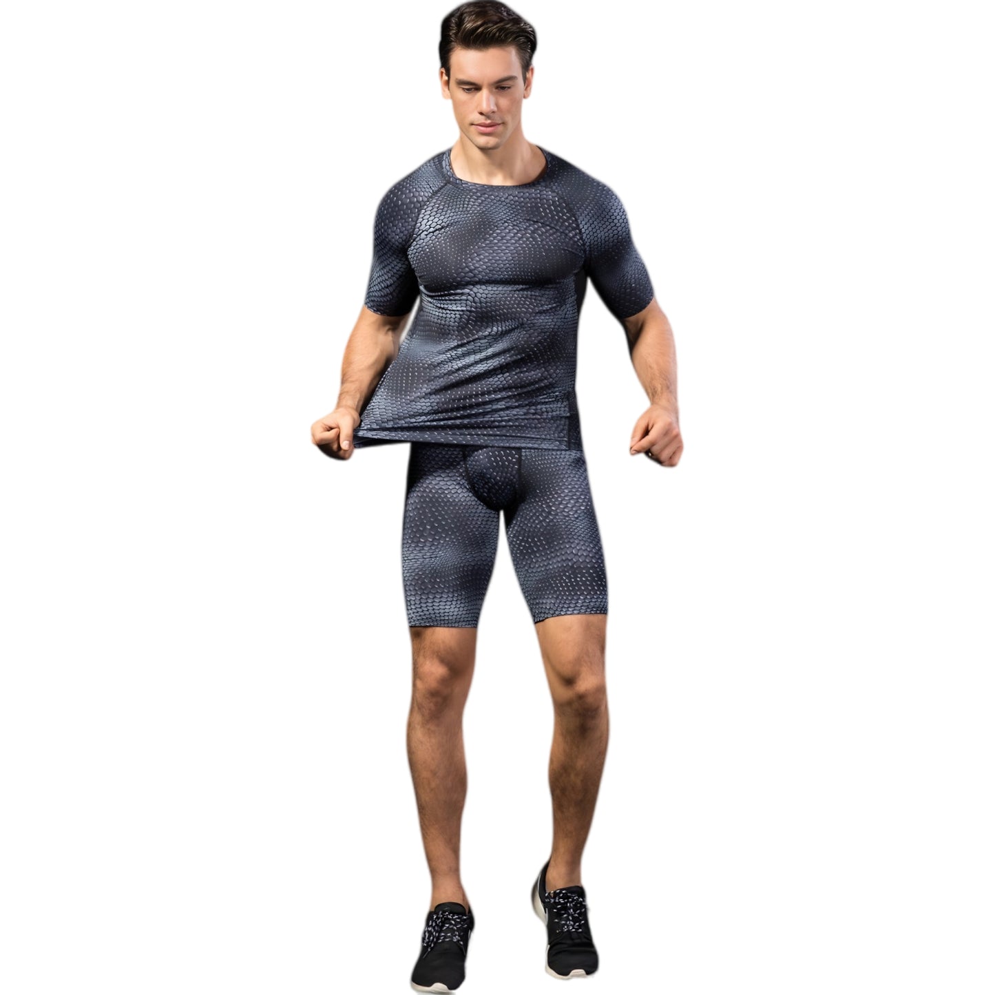 Anna-Kaci Active Men's Honeycomb Textured Compression Shirt with Short Sleeves and Stretch Fit