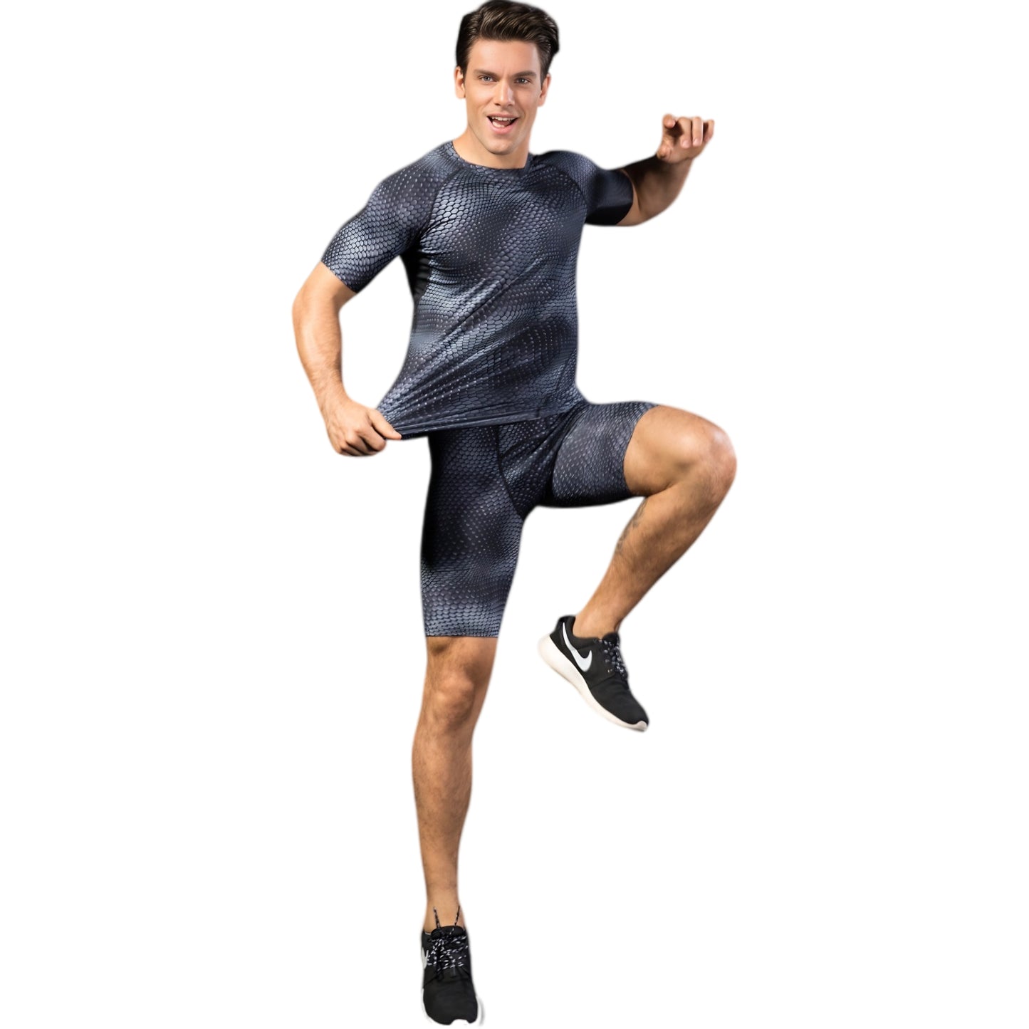 Anna-Kaci Active Men's Honeycomb Textured Compression Shirt with Short Sleeves and Stretch Fit