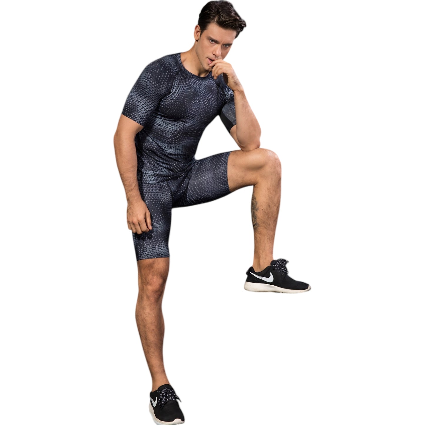 Anna-Kaci Active Men's Honeycomb Textured Compression Shirt with Short Sleeves and Stretch Fit