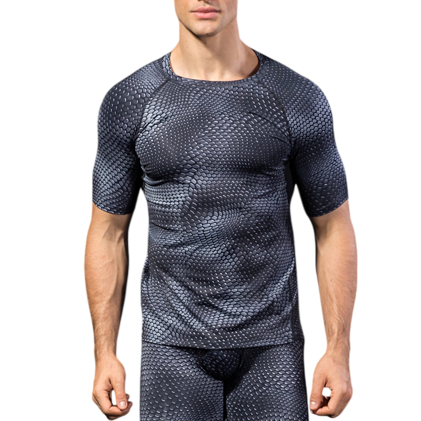 Anna-Kaci Active Men's Honeycomb Textured Compression Shirt with Short Sleeves and Stretch Fit
