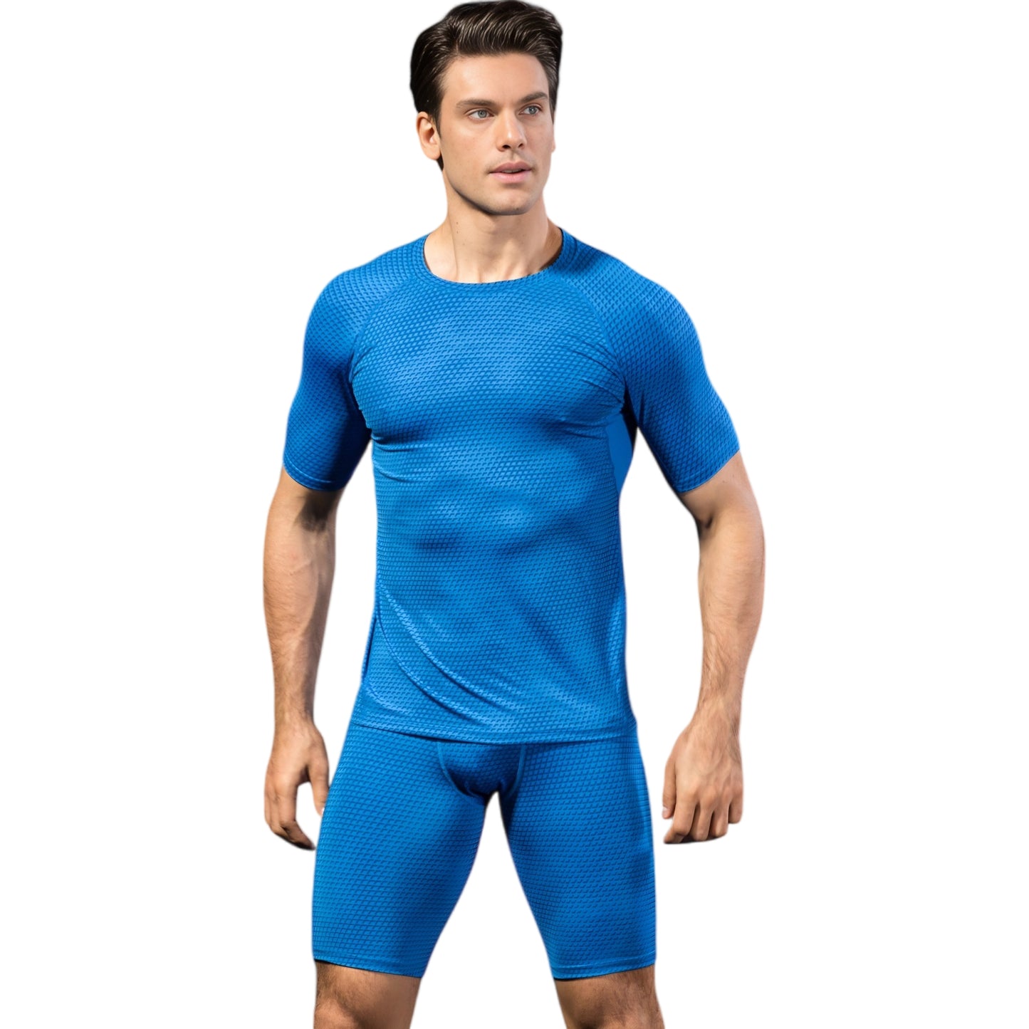 Anna-Kaci Active Men's Honeycomb Textured Compression Shirt with Short Sleeves and Stretch Fit