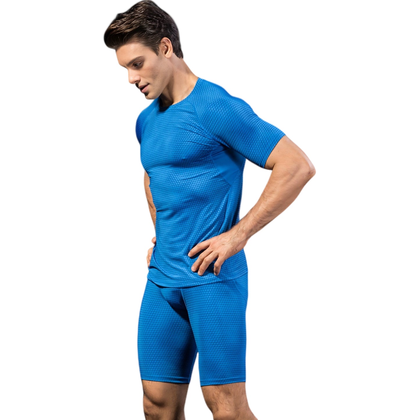 Anna-Kaci Active Men's Honeycomb Textured Compression Shirt with Short Sleeves and Stretch Fit