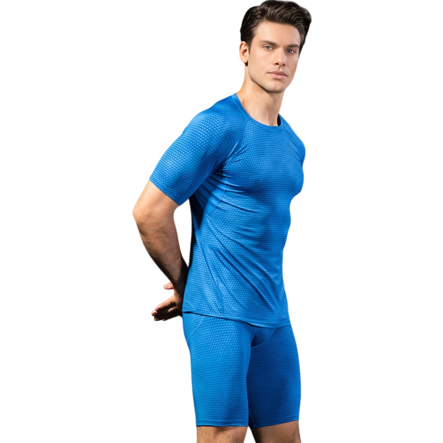 Anna-Kaci Active Men's Honeycomb Textured Compression Shirt with Short Sleeves and Stretch Fit