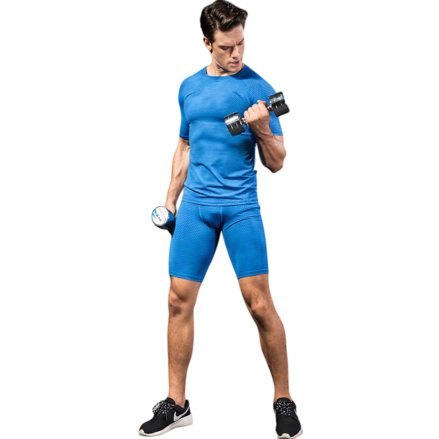 Anna-Kaci Active Men's Honeycomb Textured Compression Shirt with Short Sleeves and Stretch Fit