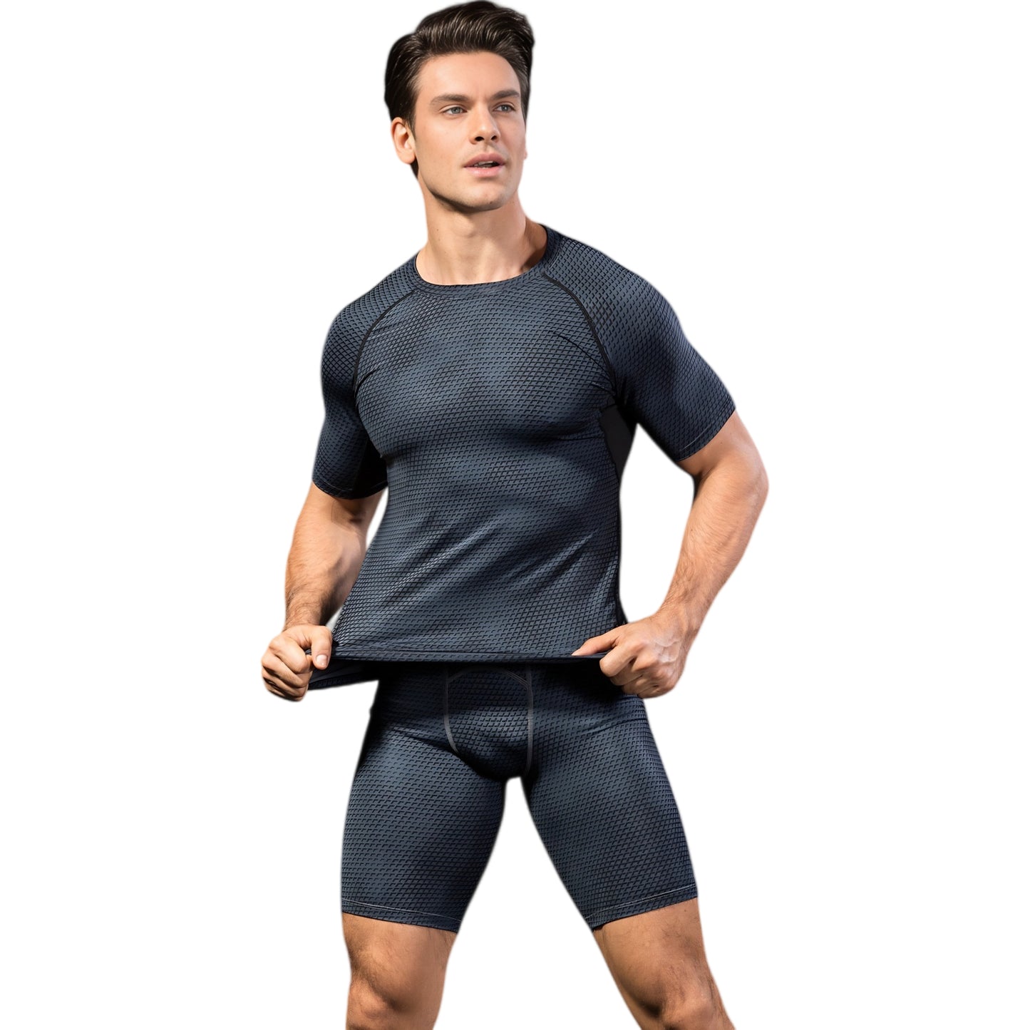 Anna-Kaci Active Men's Honeycomb Textured Compression Shirt with Short Sleeves and Stretch Fit