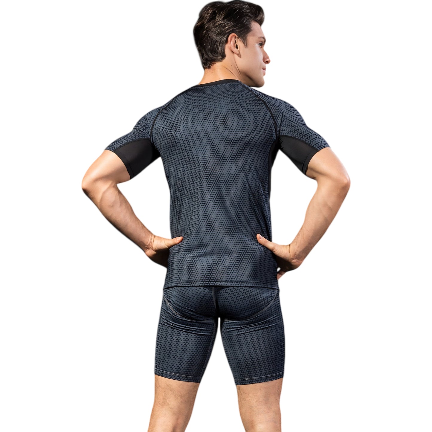 Anna-Kaci Active Men's Honeycomb Textured Compression Shirt with Short Sleeves and Stretch Fit