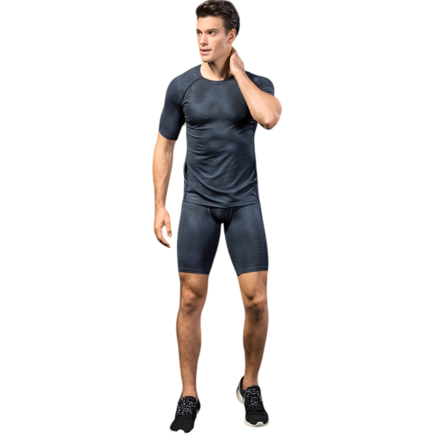 Anna-Kaci Active Men's Honeycomb Textured Compression Shirt with Short Sleeves and Stretch Fit