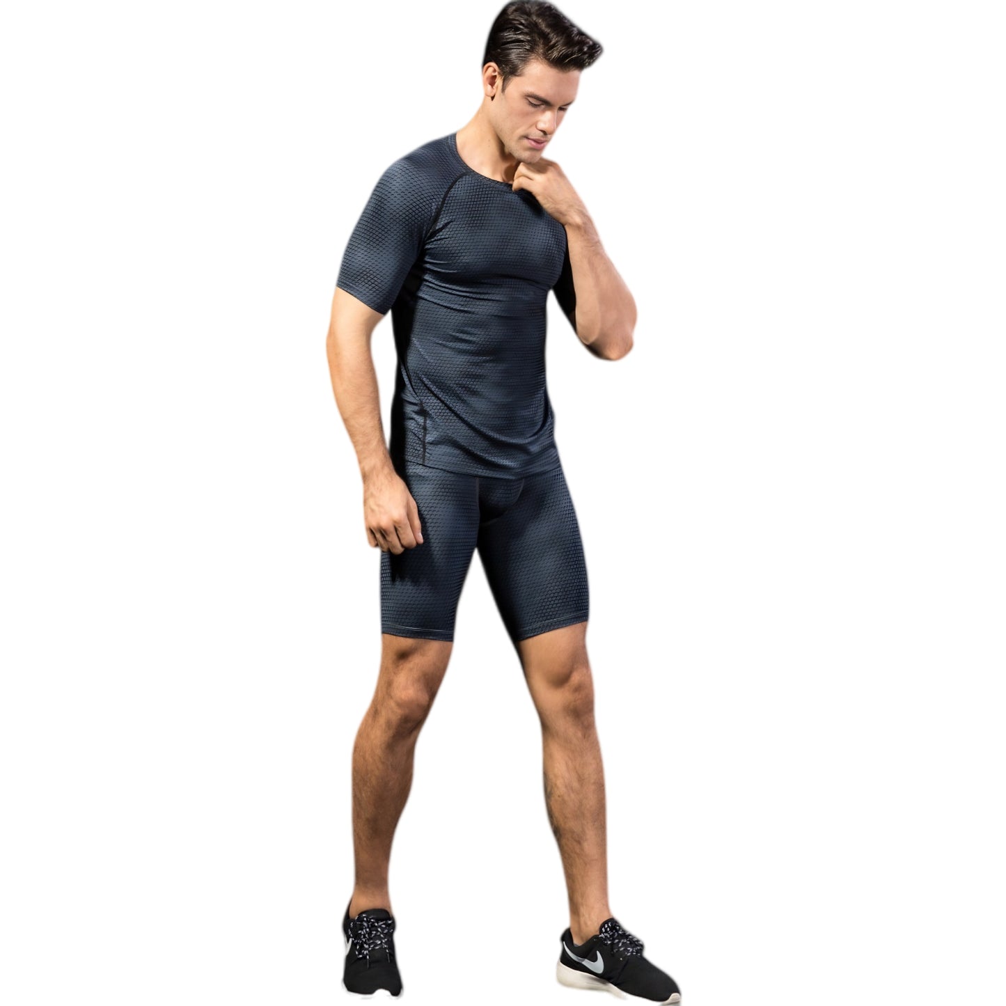 Anna-Kaci Active Men's Honeycomb Textured Compression Shirt with Short Sleeves and Stretch Fit