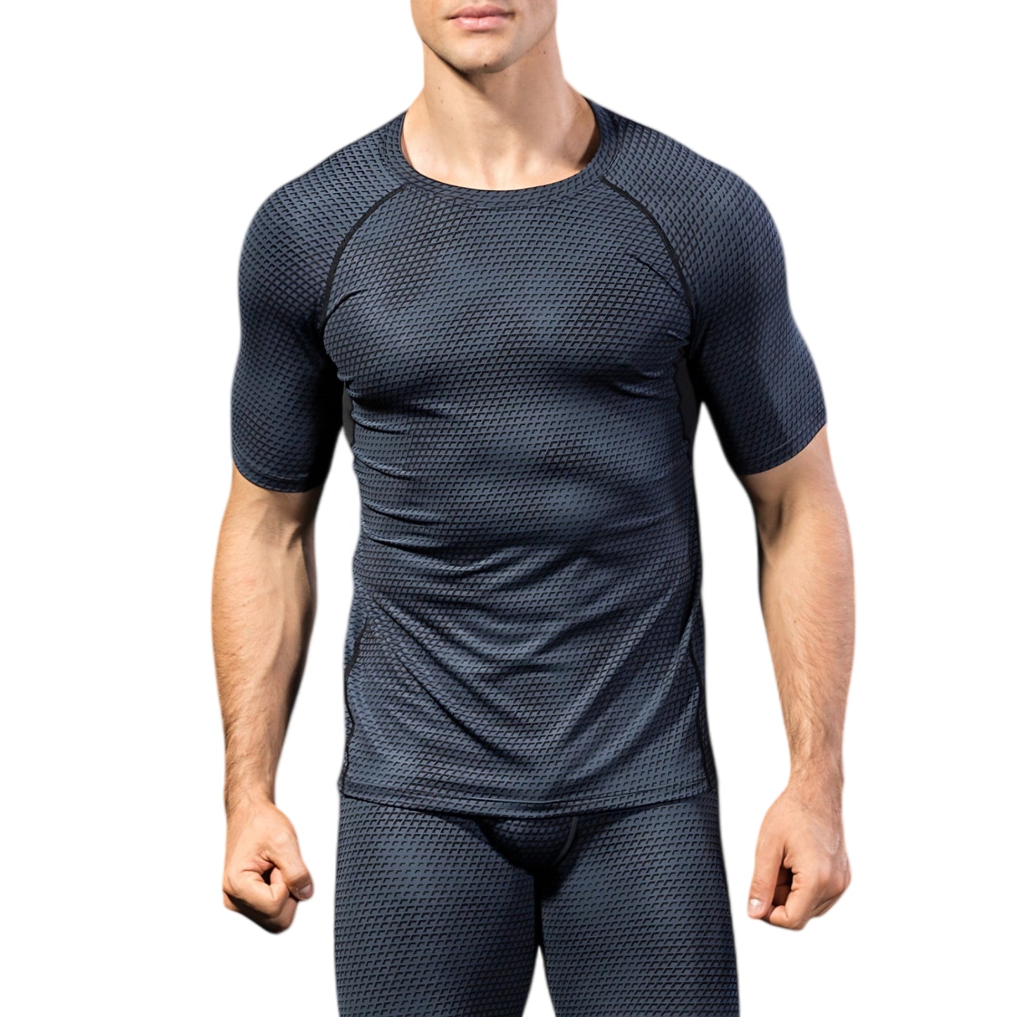 Anna-Kaci Active Men's Honeycomb Textured Compression Shirt with Short Sleeves and Stretch Fit
