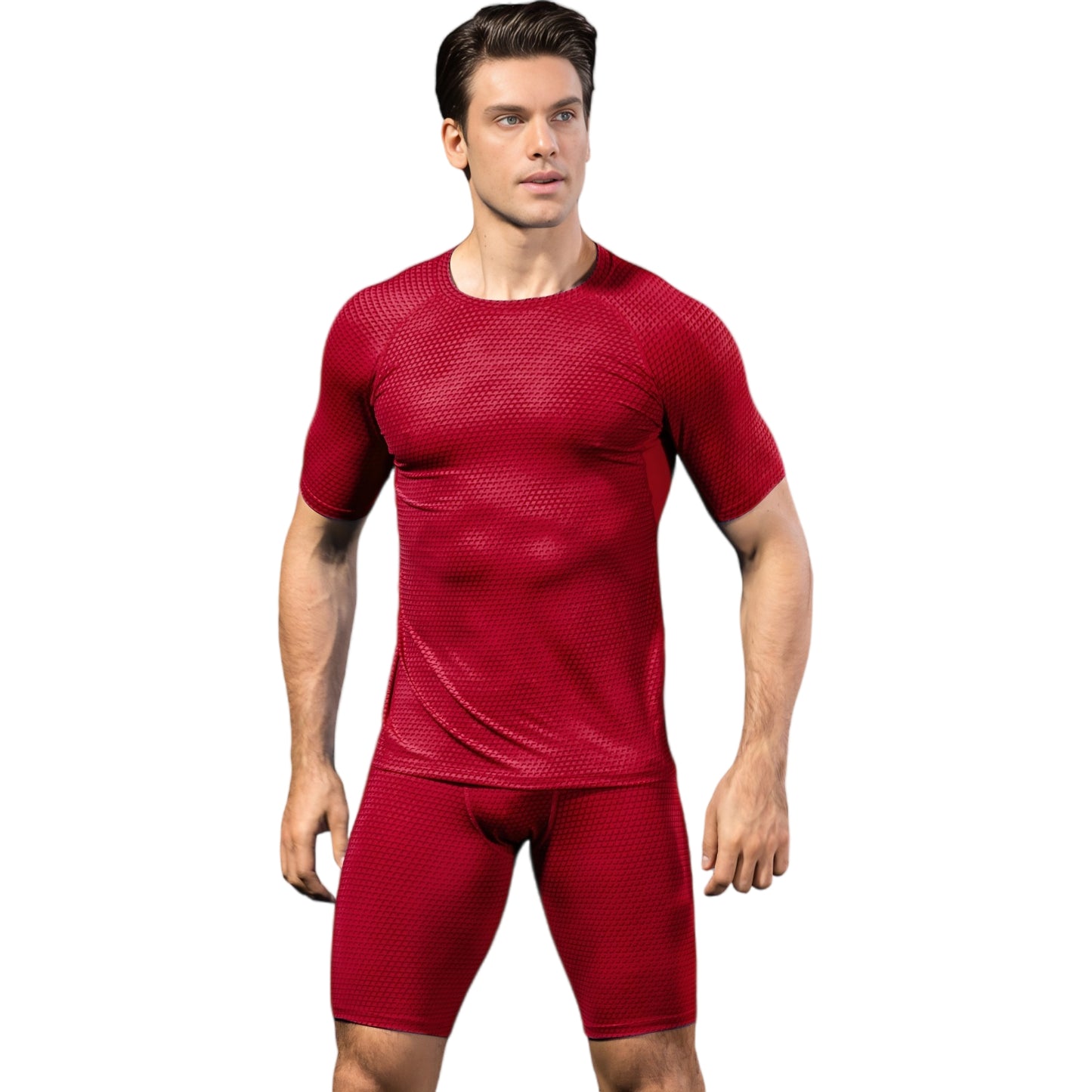 Anna-Kaci Active Men's Honeycomb Textured Compression Shirt with Short Sleeves and Stretch Fit