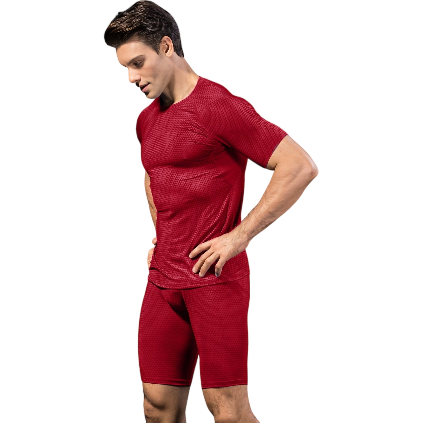 Anna-Kaci Active Men's Honeycomb Textured Compression Shirt with Short Sleeves and Stretch Fit