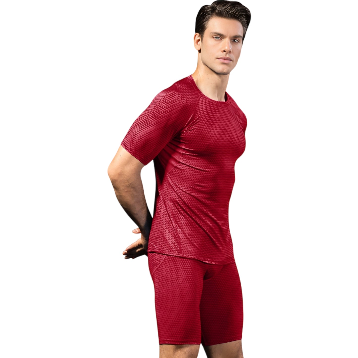 Anna-Kaci Active Men's Honeycomb Textured Compression Shirt with Short Sleeves and Stretch Fit