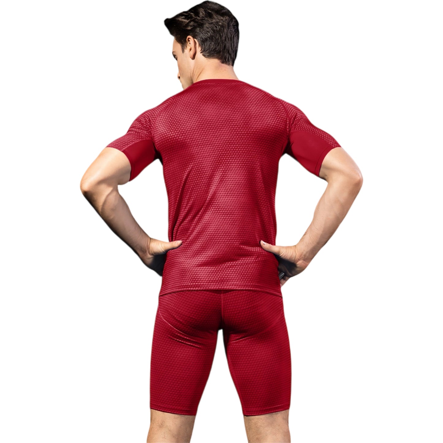 Anna-Kaci Active Men's Honeycomb Textured Compression Shirt with Short Sleeves and Stretch Fit