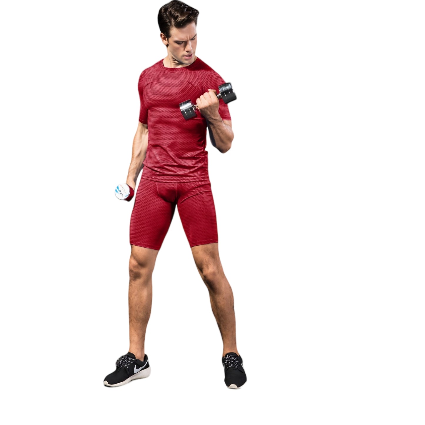Anna-Kaci Active Men's Honeycomb Textured Compression Shirt with Short Sleeves and Stretch Fit