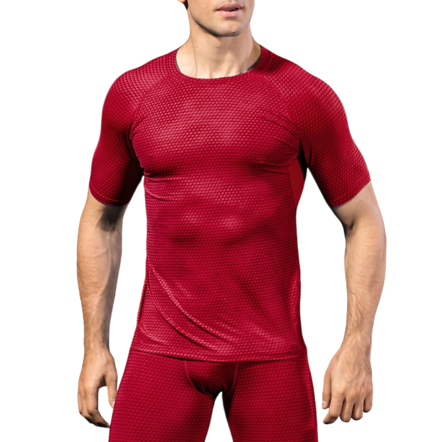 Anna-Kaci Active Men's Honeycomb Textured Compression Shirt with Short Sleeves and Stretch Fit