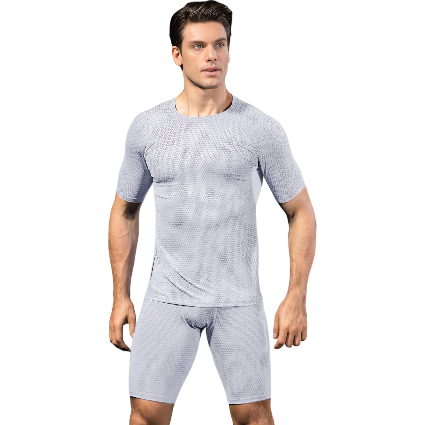 Anna-Kaci Active Men's Honeycomb Textured Compression Shirt with Short Sleeves and Stretch Fit