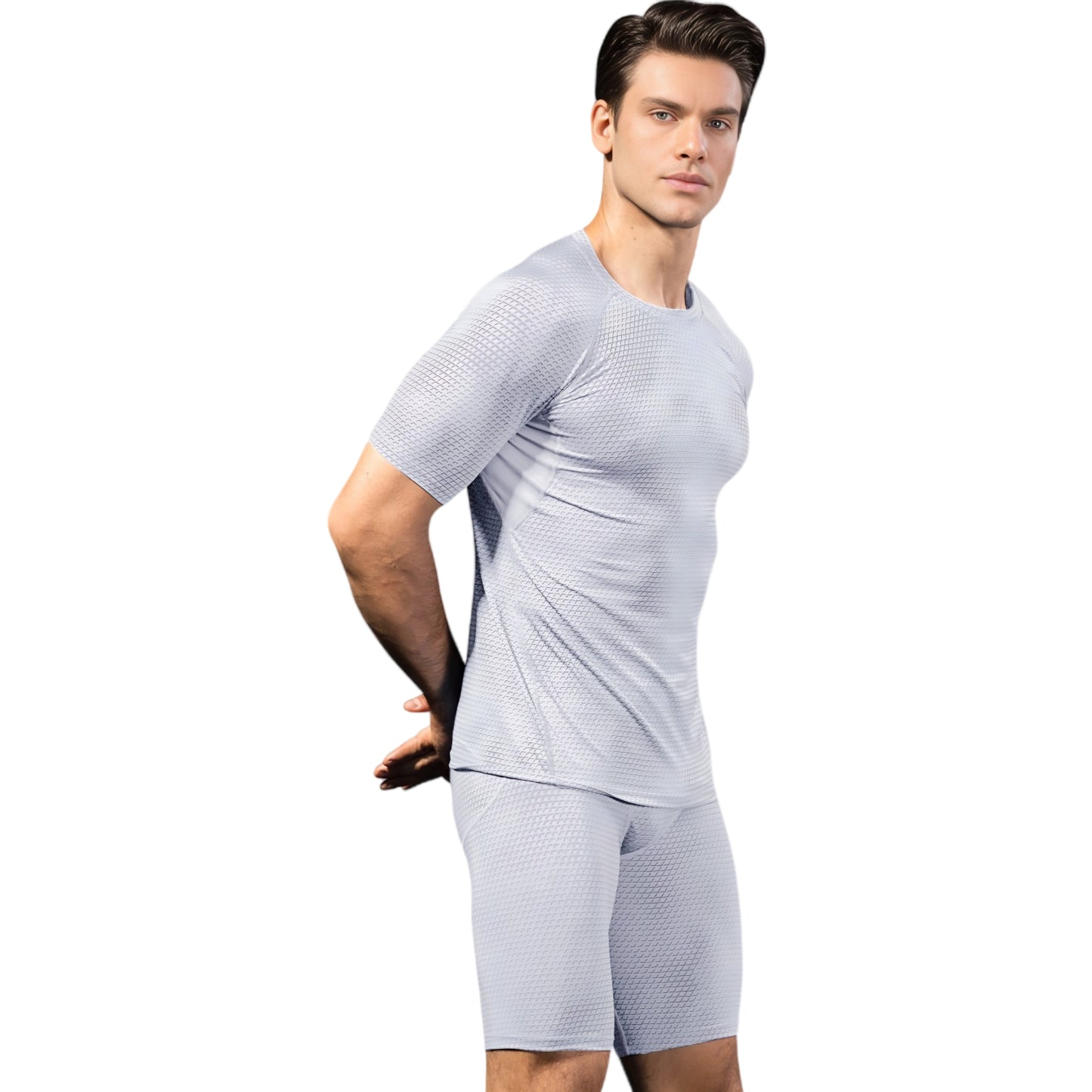 Anna-Kaci Active Men's Honeycomb Textured Compression Shirt with Short Sleeves and Stretch Fit