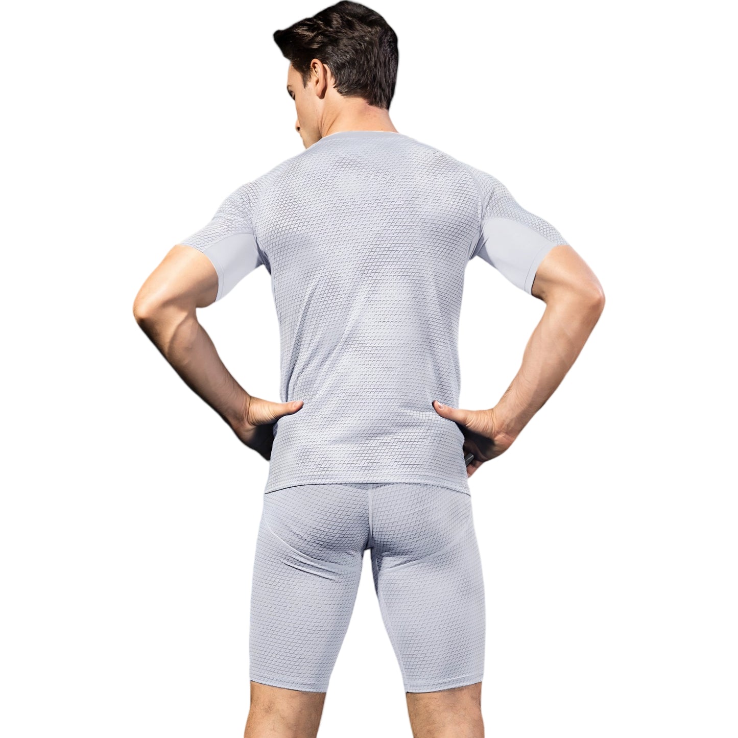 Anna-Kaci Active Men's Honeycomb Textured Compression Shirt with Short Sleeves and Stretch Fit