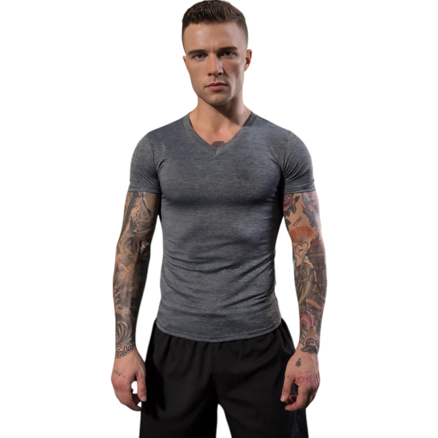 Anna-Kaci Active Men's V-Neck Short Sleeve Athletic Shirt with Stretch Fabric and Fitted Silhouette