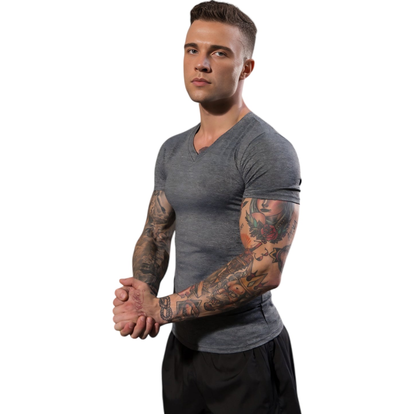 Anna-Kaci Active Men's V-Neck Short Sleeve Athletic Shirt with Stretch Fabric and Fitted Silhouette