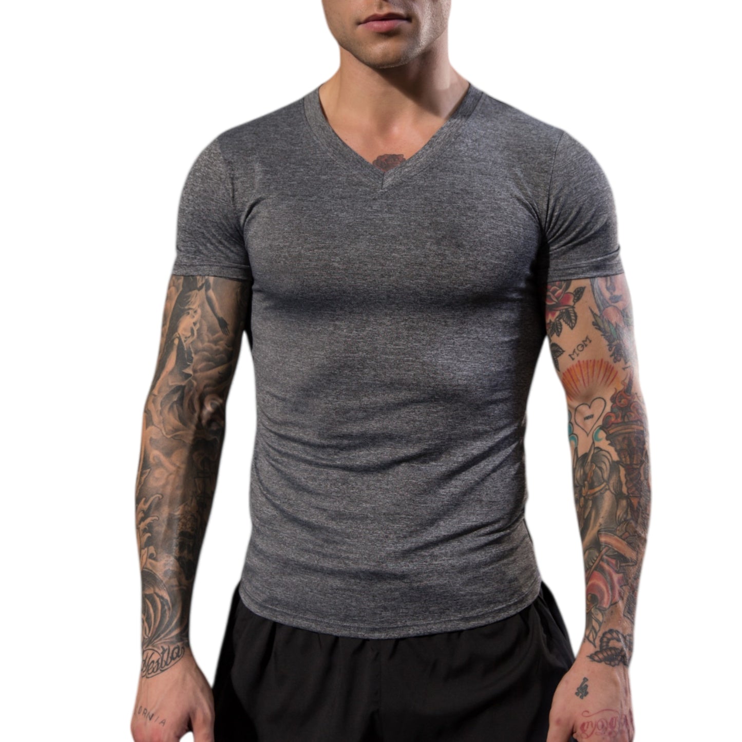Anna-Kaci Active Men's V-Neck Short Sleeve Athletic Shirt with Stretch Fabric and Fitted Silhouette