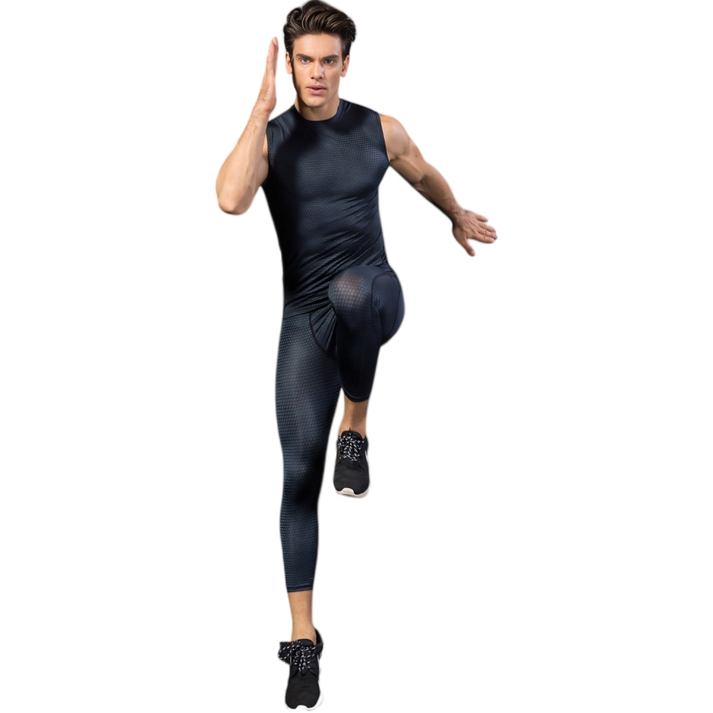 Anna-Kaci Active Men's Sleeveless Compression Workout Top with Textured Fabric and Fitted Athletic Cut