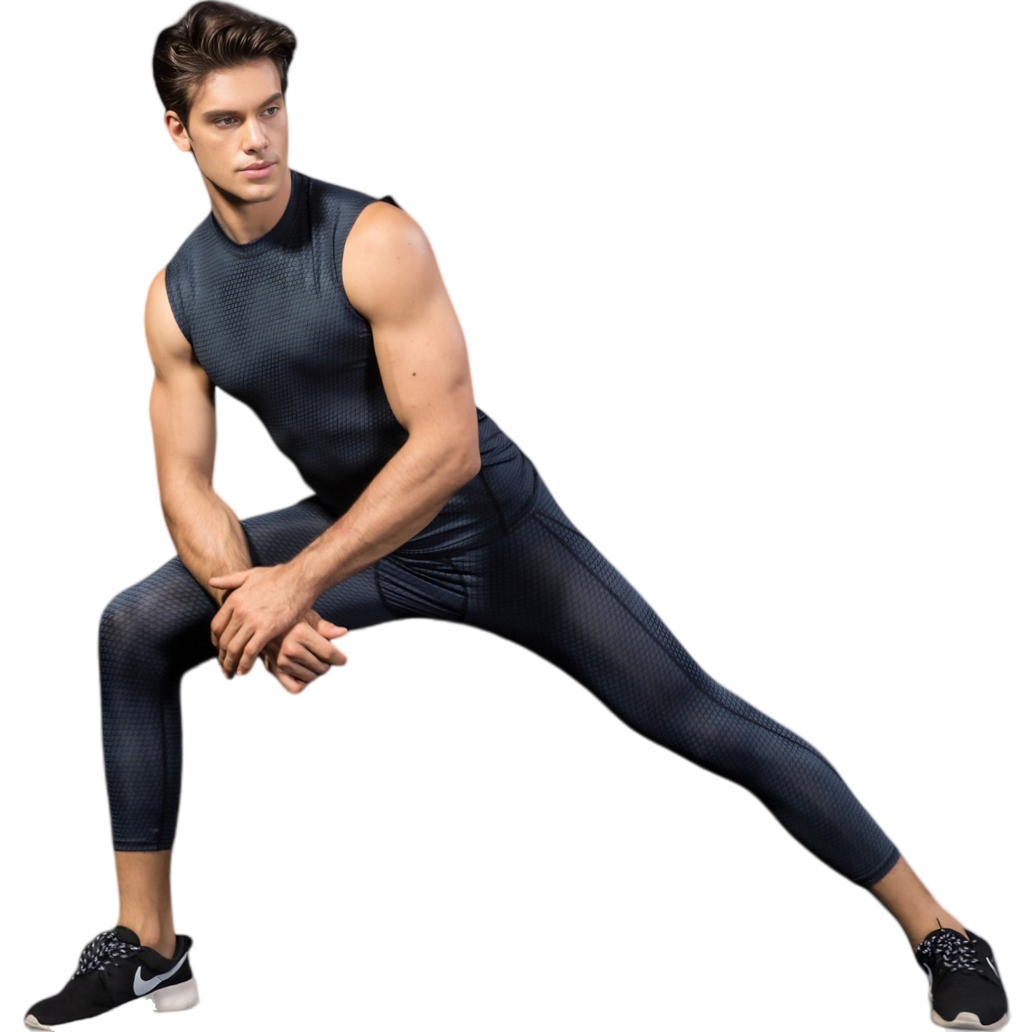 Anna-Kaci Active Men's Sleeveless Compression Workout Top with Textured Fabric and Fitted Athletic Cut