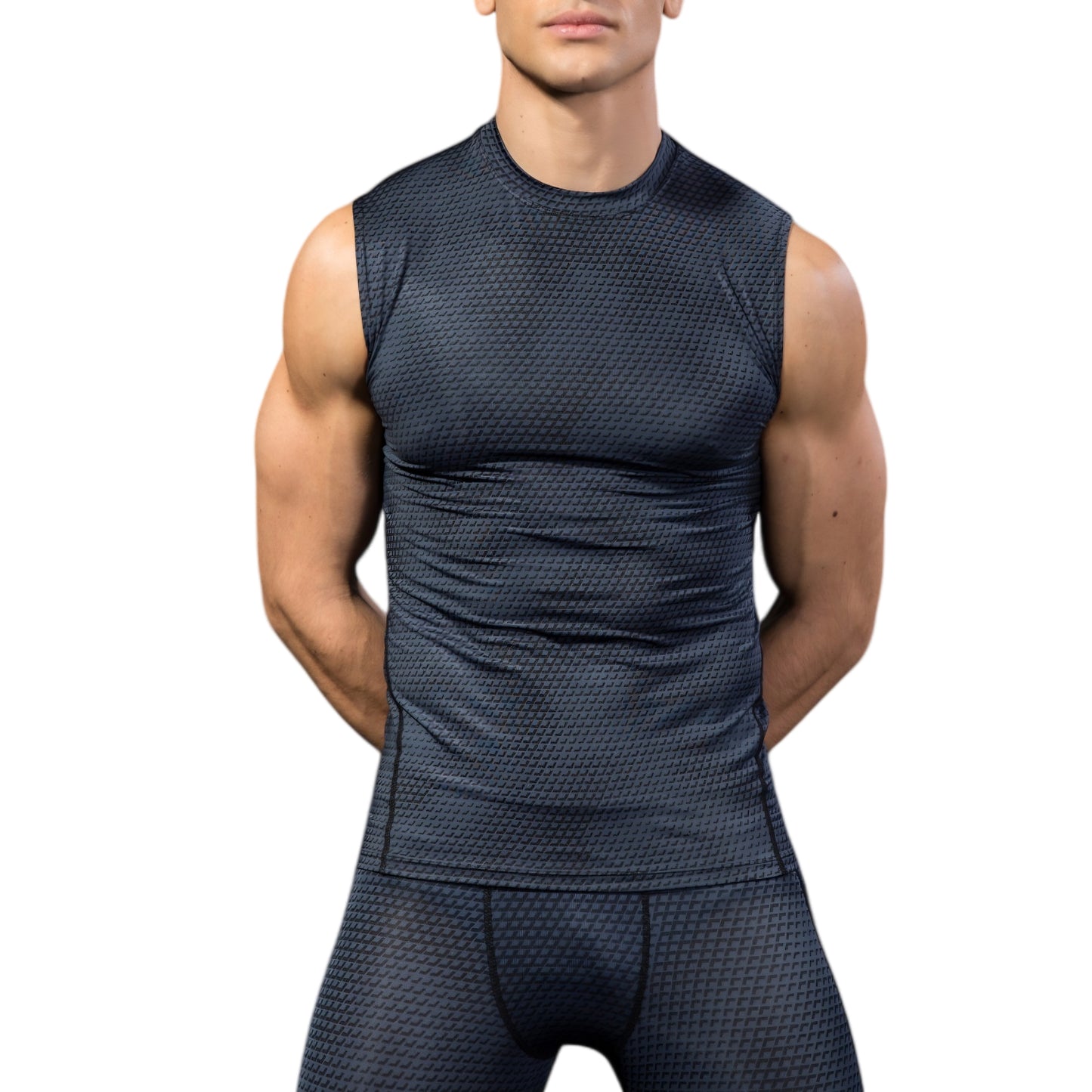 Anna-Kaci Active Men's Sleeveless Compression Workout Top with Textured Fabric and Fitted Athletic Cut