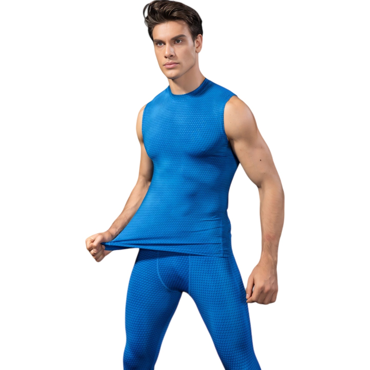 Anna-Kaci Active Men's Sleeveless Compression Workout Top with Textured Fabric and Fitted Athletic Cut