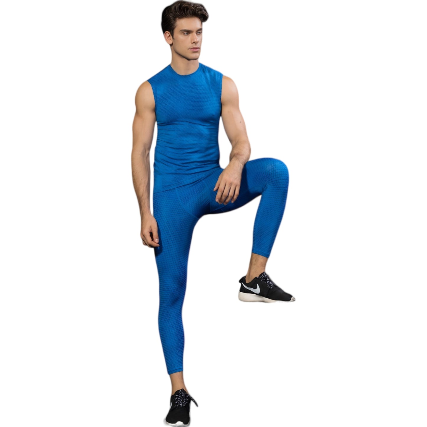 Anna-Kaci Active Men's Sleeveless Compression Workout Top with Textured Fabric and Fitted Athletic Cut
