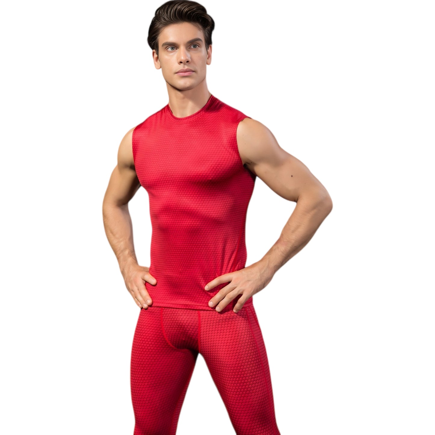Anna-Kaci Active Men's Sleeveless Compression Workout Top with Textured Fabric and Fitted Athletic Cut