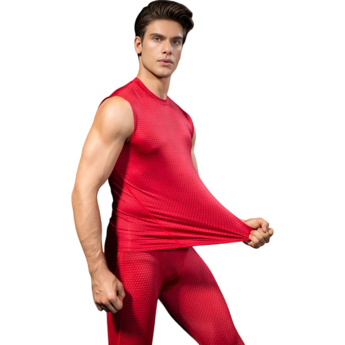 Anna-Kaci Active Men's Sleeveless Compression Workout Top with Textured Fabric and Fitted Athletic Cut