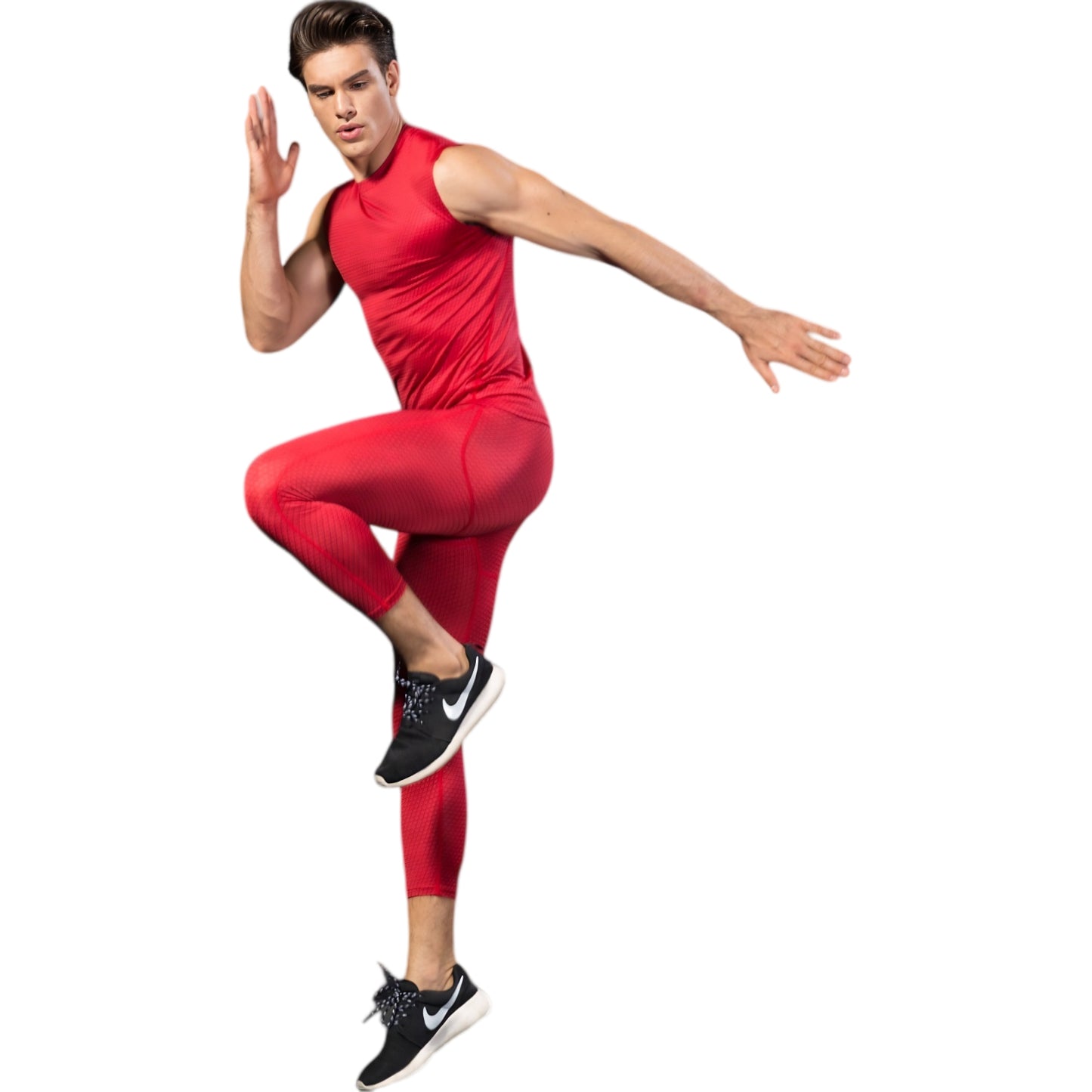 Anna-Kaci Active Men's Sleeveless Compression Workout Top with Textured Fabric and Fitted Athletic Cut