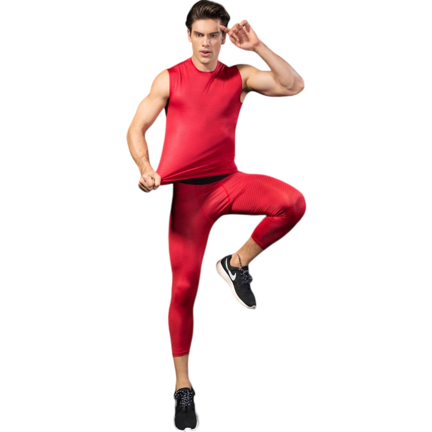 Anna-Kaci Active Men's Sleeveless Compression Workout Top with Textured Fabric and Fitted Athletic Cut