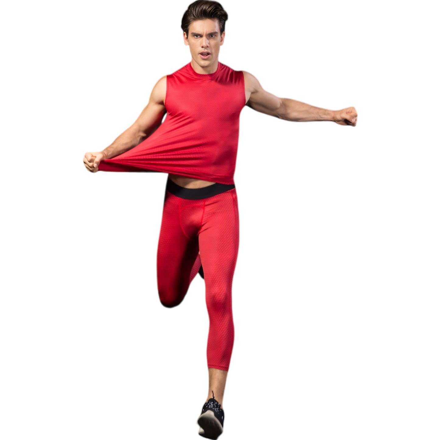 Anna-Kaci Active Men's Sleeveless Compression Workout Top with Textured Fabric and Fitted Athletic Cut