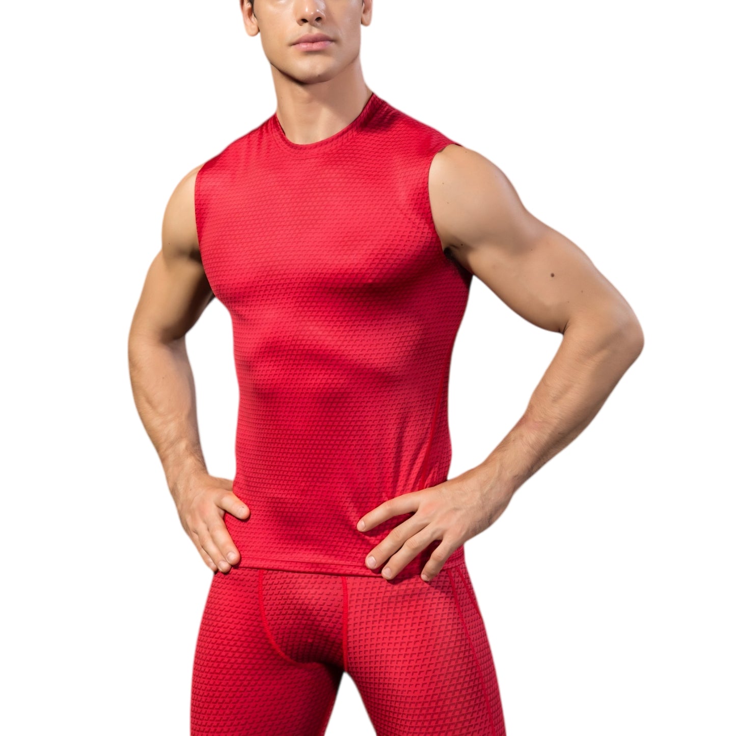 Anna-Kaci Active Men's Sleeveless Compression Workout Top with Textured Fabric and Fitted Athletic Cut