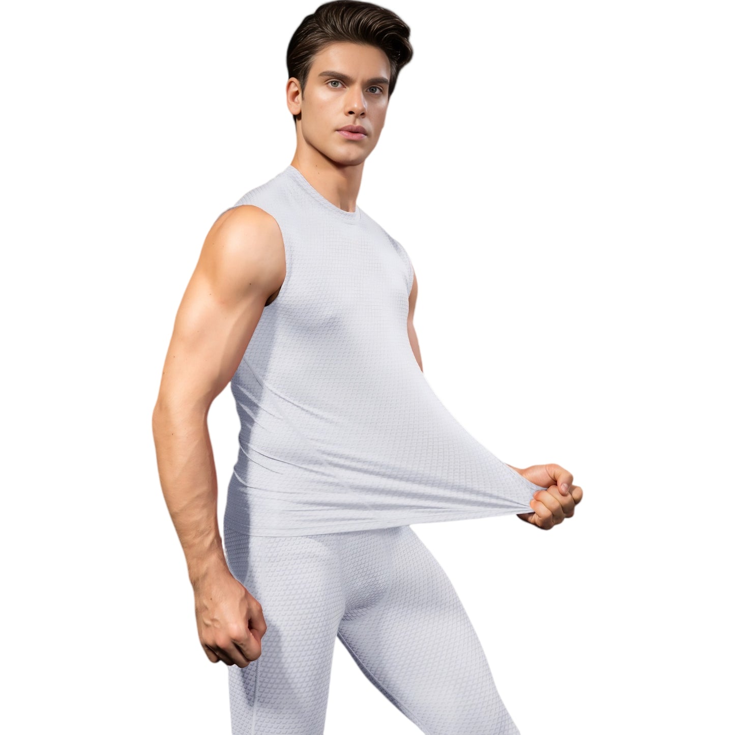 Anna-Kaci Active Men's Sleeveless Compression Workout Top with Textured Fabric and Fitted Athletic Cut