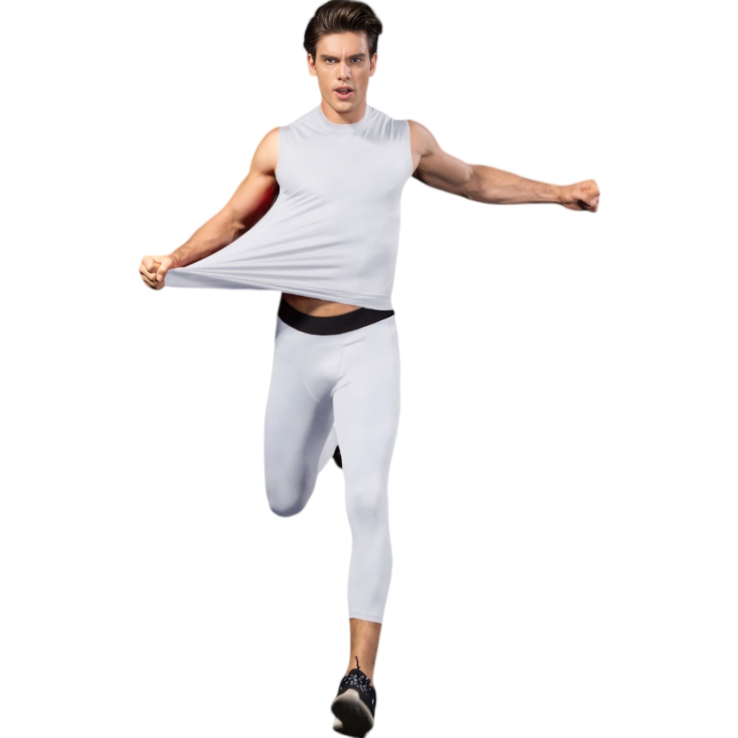 Anna-Kaci Active Men's Sleeveless Compression Workout Top with Textured Fabric and Fitted Athletic Cut