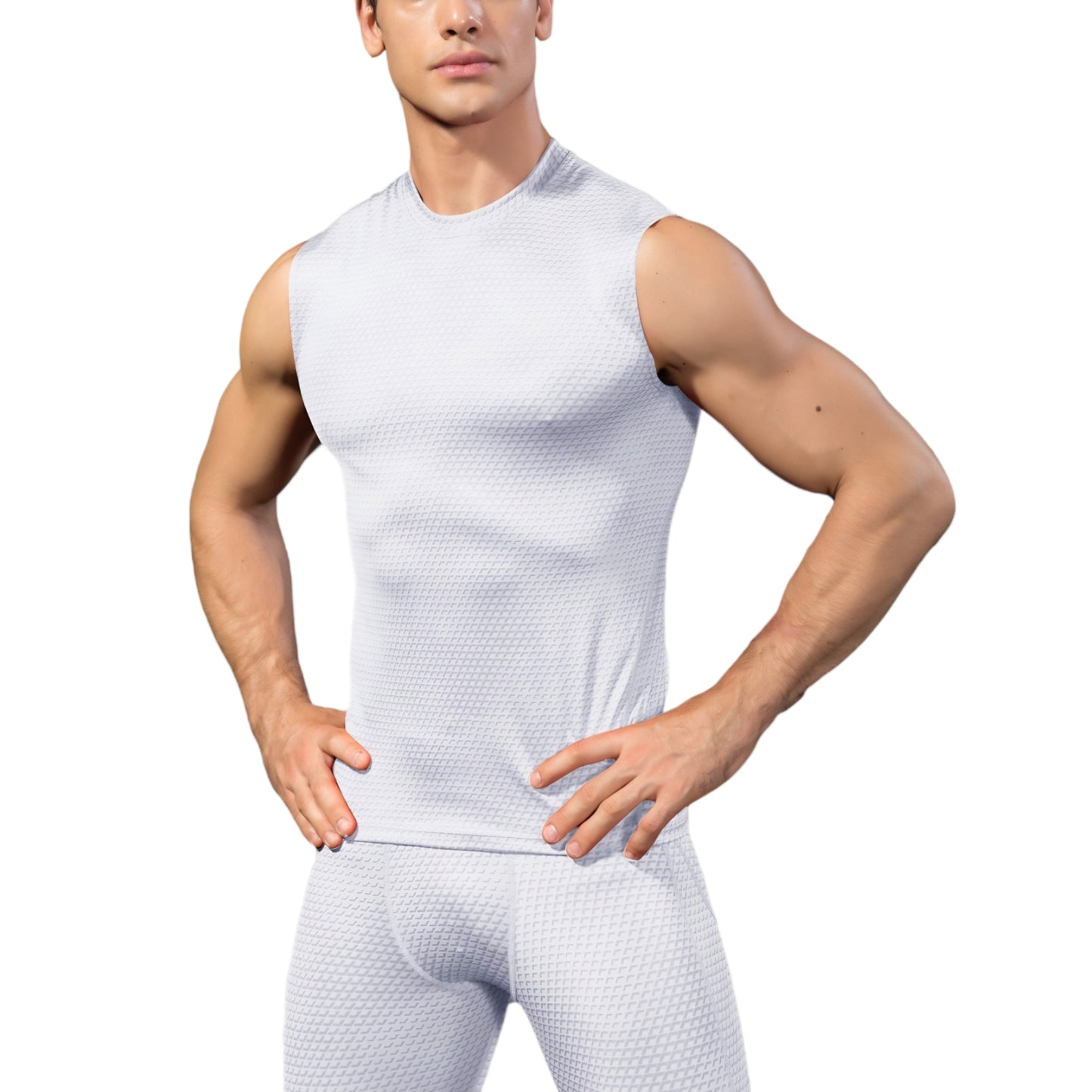 Anna-Kaci Active Men's Sleeveless Compression Workout Top with Textured Fabric and Fitted Athletic Cut