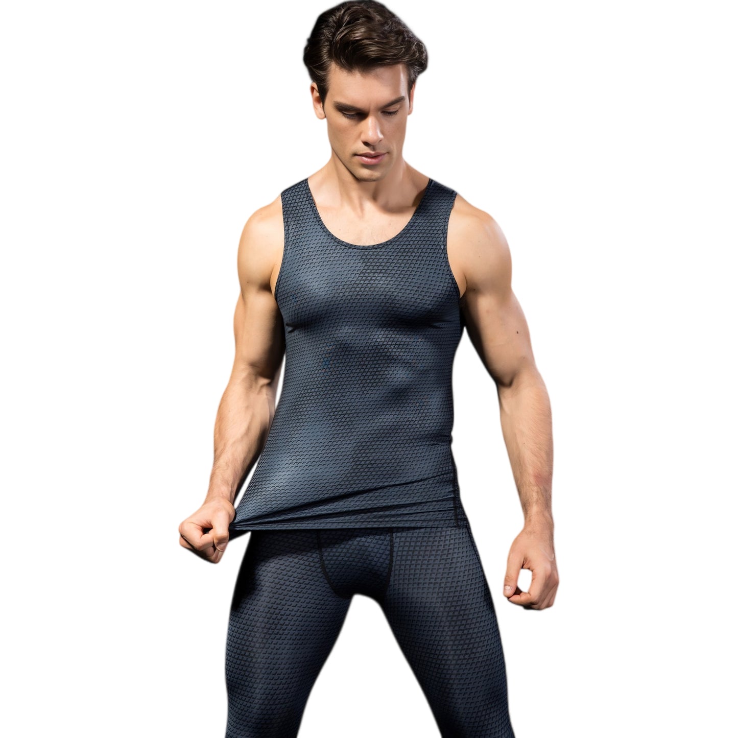 Anna-Kaci Active Men's Sleeveless Compression Tank Top with Textured Fabric and Scoop Neckline