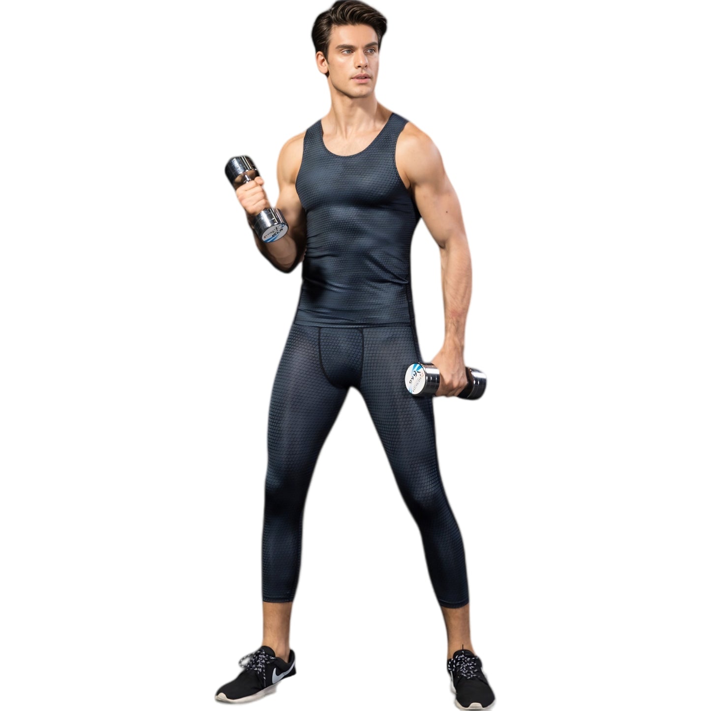 Anna-Kaci Active Men's Sleeveless Compression Tank Top with Textured Fabric and Scoop Neckline