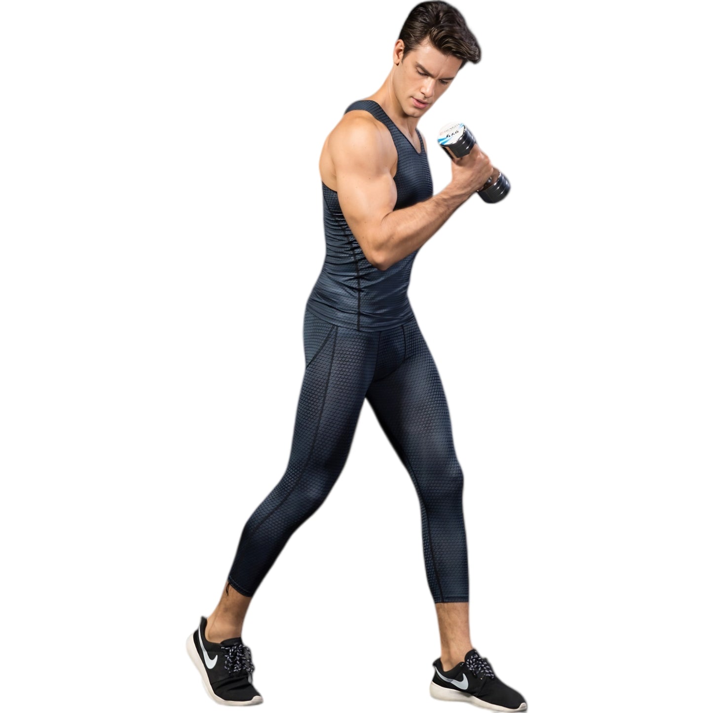 Anna-Kaci Active Men's Sleeveless Compression Tank Top with Textured Fabric and Scoop Neckline
