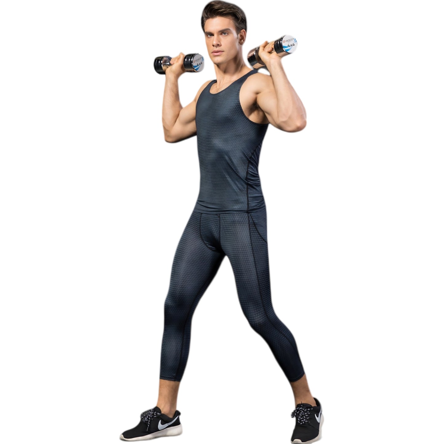 Anna-Kaci Active Men's Sleeveless Compression Tank Top with Textured Fabric and Scoop Neckline